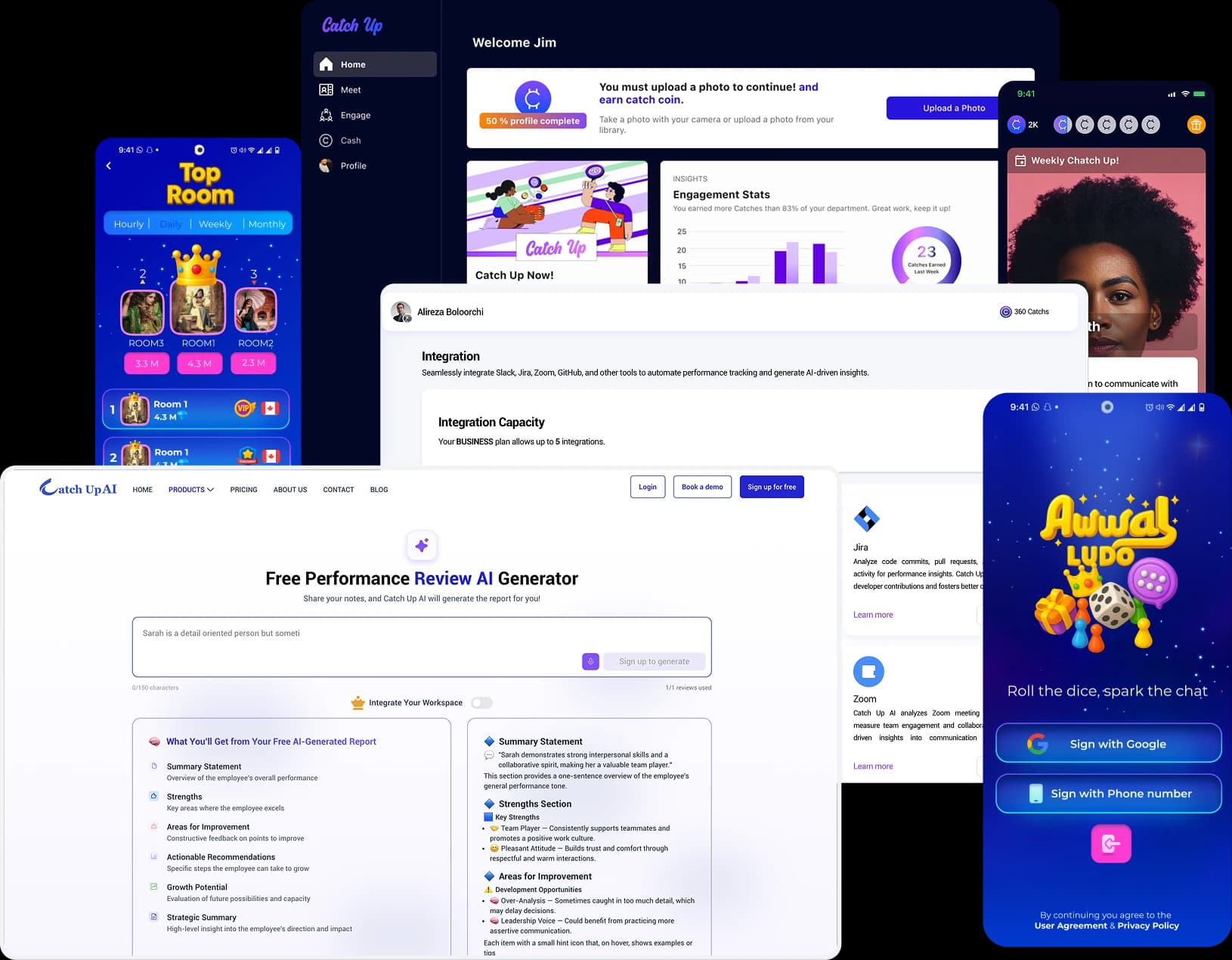 Product and app interfaces showcase